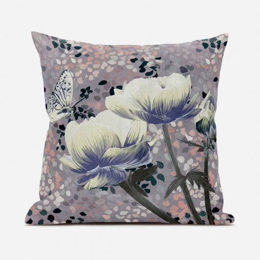 20" X 20" Blue and Gray Butterfly Broadcloth Floral Zippered Pillow