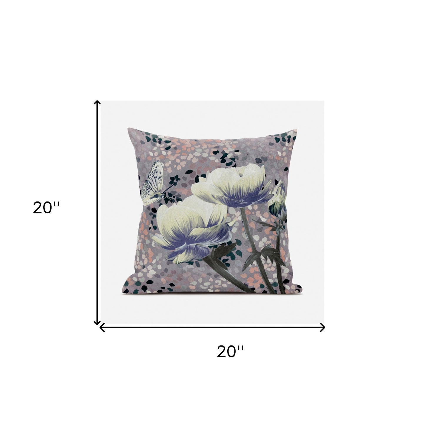20" X 20" Blue and Gray Butterfly Broadcloth Floral Zippered Pillow