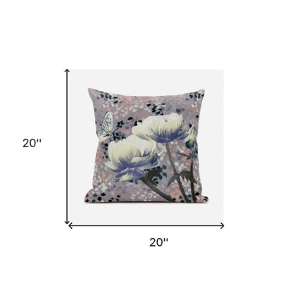 20" X 20" Blue and Gray Butterfly Broadcloth Floral Zippered Pillow