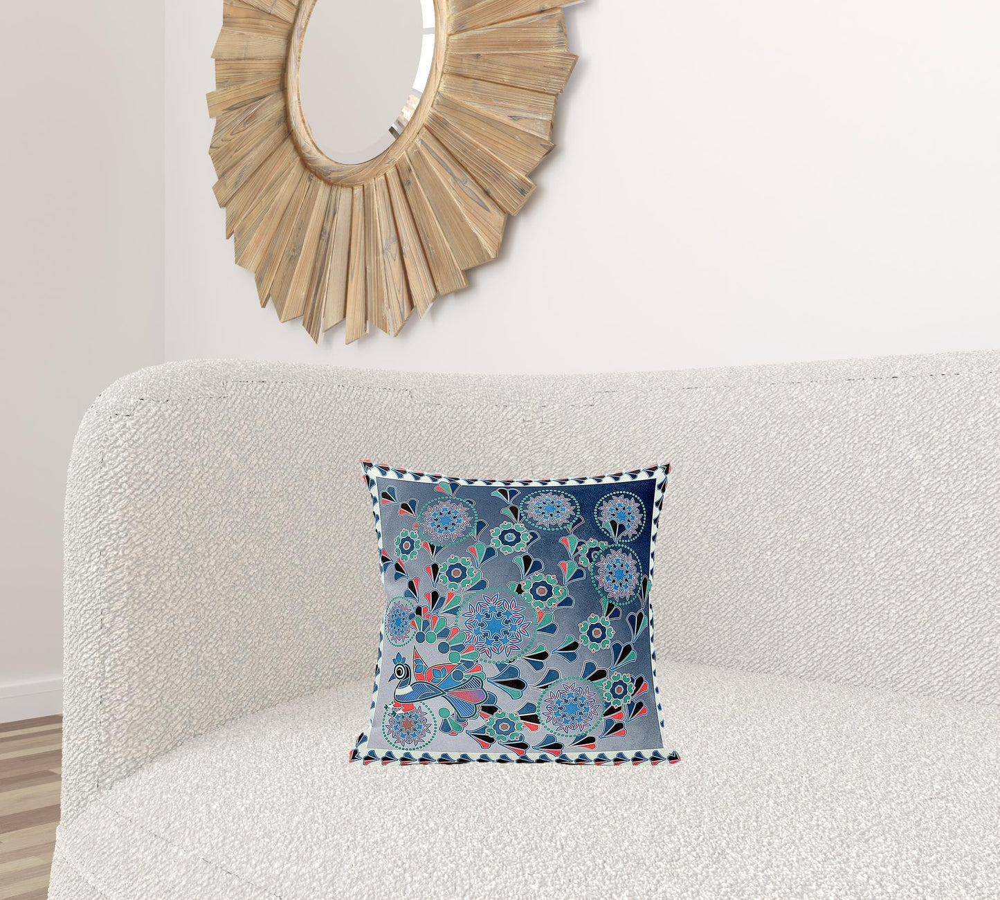 16" X 16" Blue and Green Peacock Broadcloth Floral Zippered Pillow