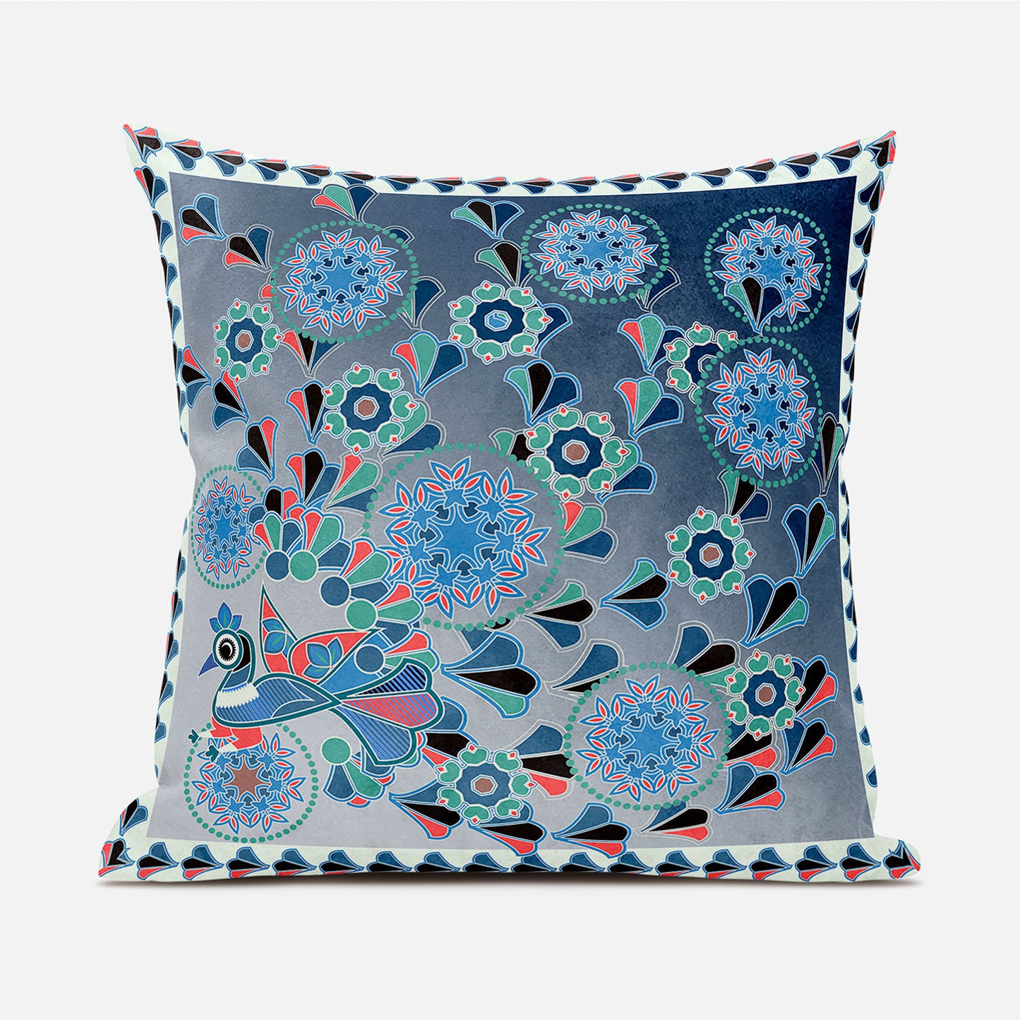 18" X 18" Blue and Green Peacock Broadcloth Floral Zippered Pillow