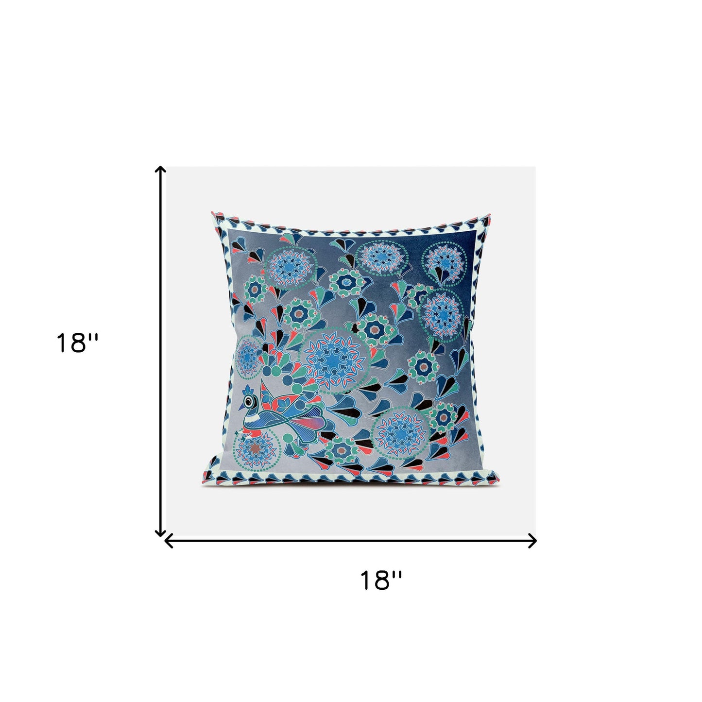 18" X 18" Blue and Green Peacock Broadcloth Floral Zippered Pillow
