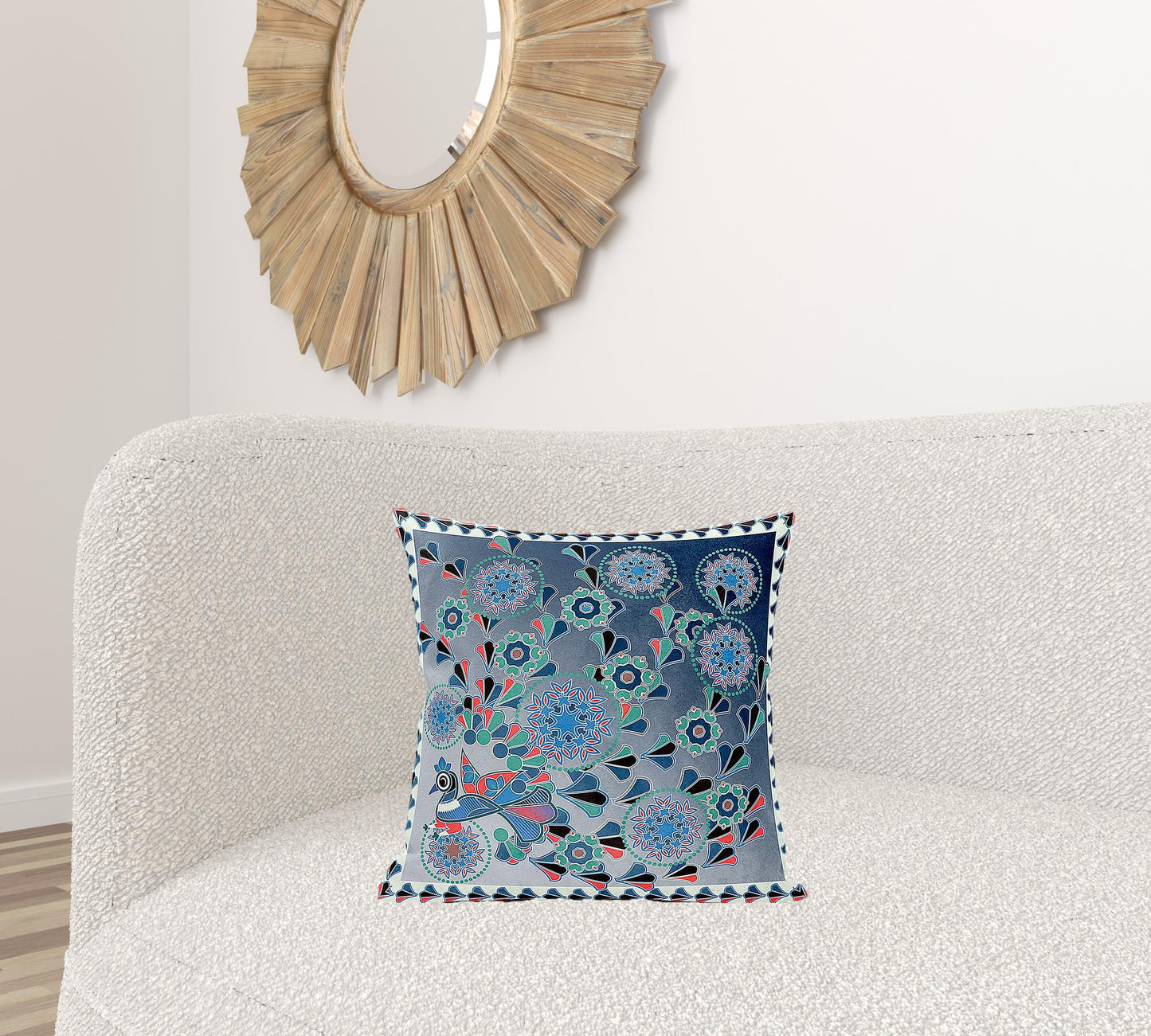 18" X 18" Blue and Green Peacock Broadcloth Floral Zippered Pillow