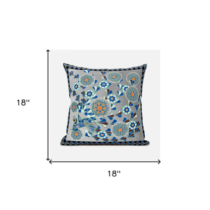 18" X 18" Gray and Black Peacock Broadcloth Floral Zippered Pillow