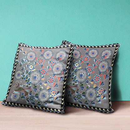 16" X 16" Gray and Yellow Peacock Broadcloth Floral Zippered Pillow