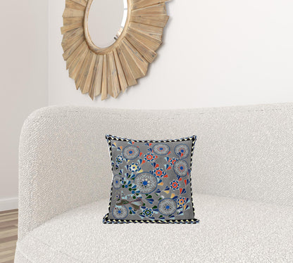 16" X 16" Gray and Yellow Peacock Broadcloth Floral Zippered Pillow