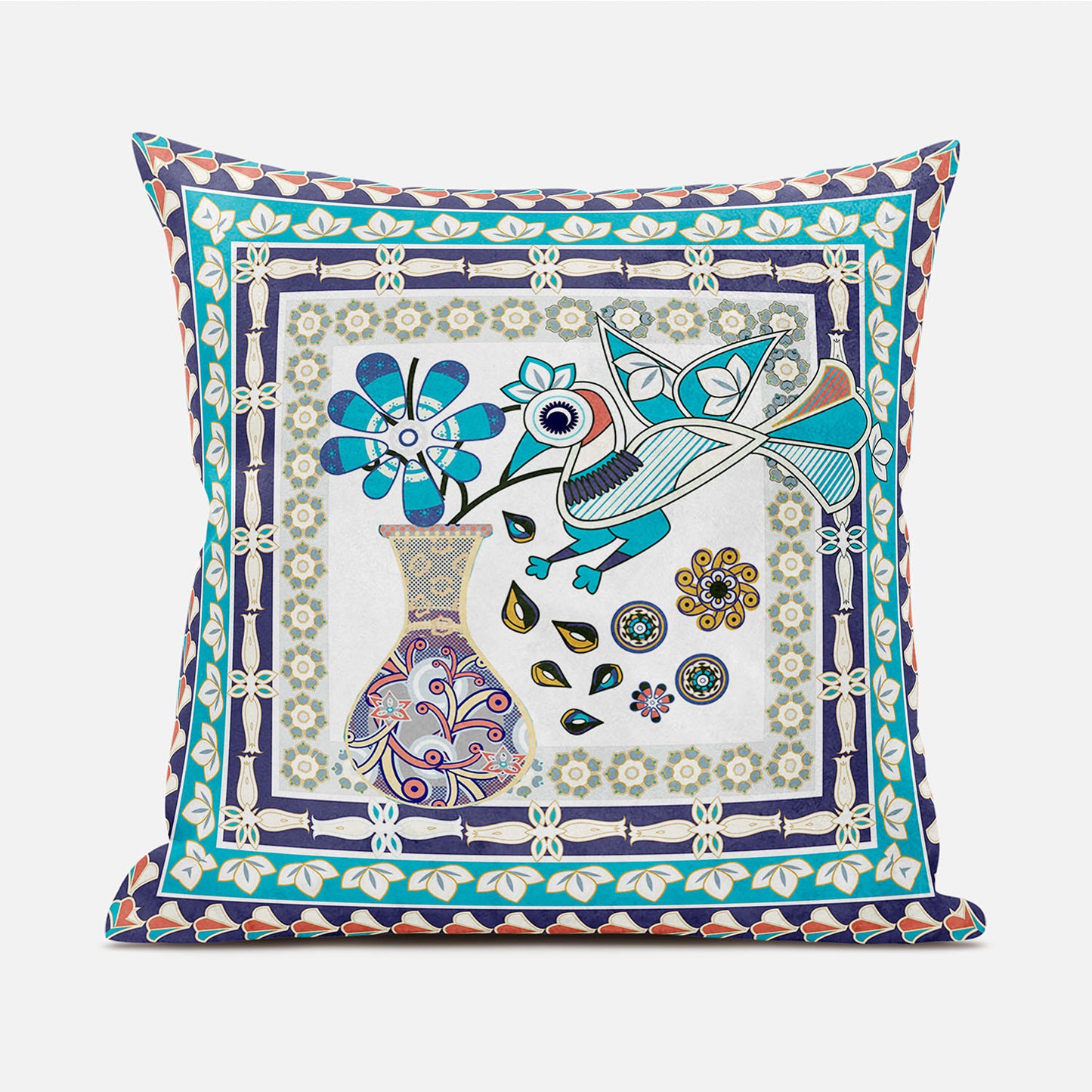 16" X 16" Pink and Purple Peacock Broadcloth Floral Zippered Pillow