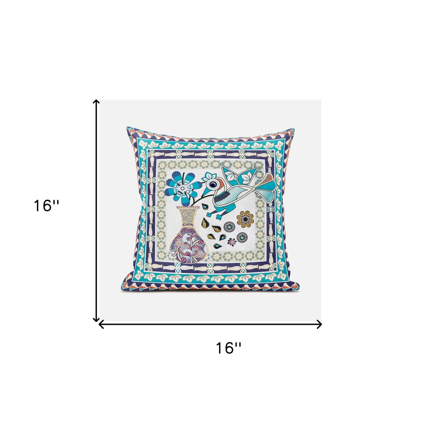 16" X 16" Pink and Purple Peacock Broadcloth Floral Zippered Pillow