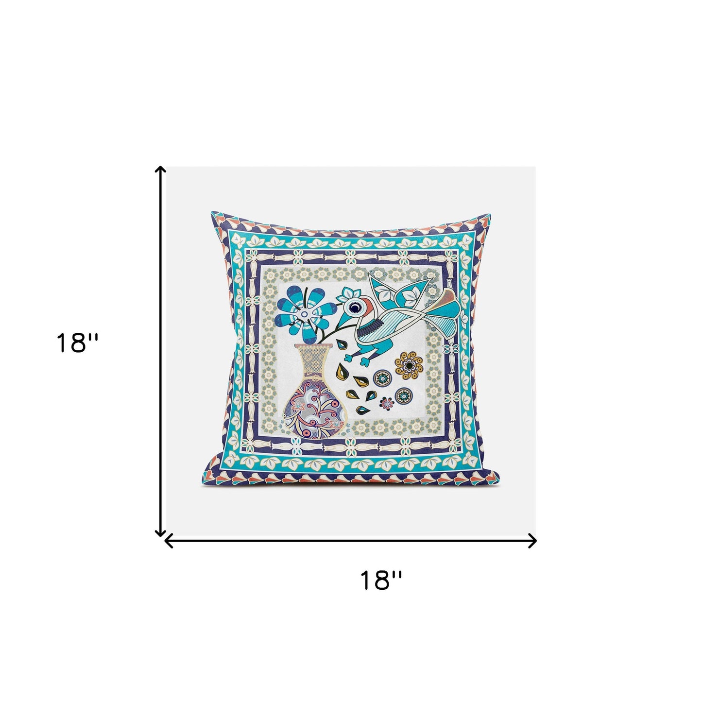 18" X 18" Pink and Purple Peacock Broadcloth Floral Zippered Pillow