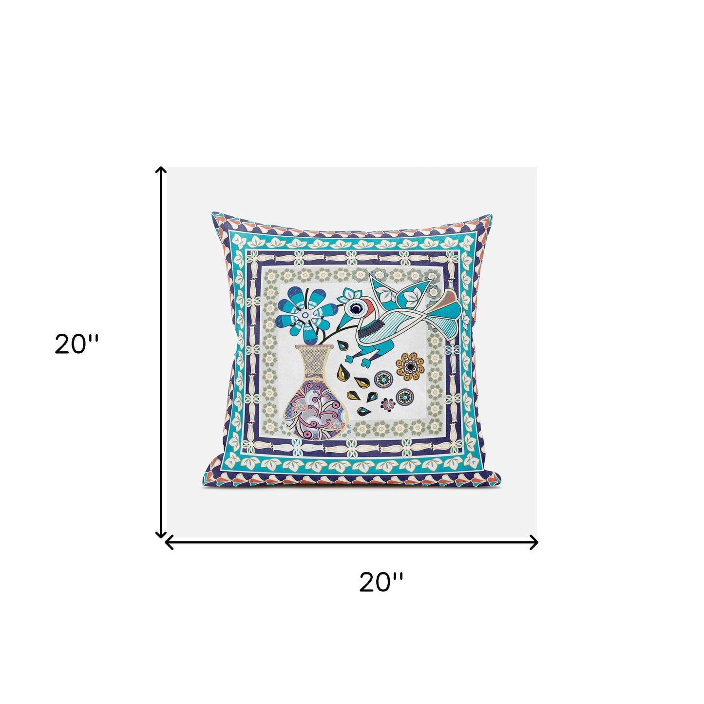 20" X 20" Pink and Purple Peacock Broadcloth Floral Zippered Pillow