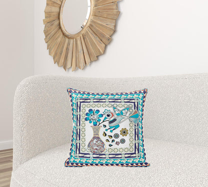 20" X 20" Pink and Purple Peacock Broadcloth Floral Zippered Pillow