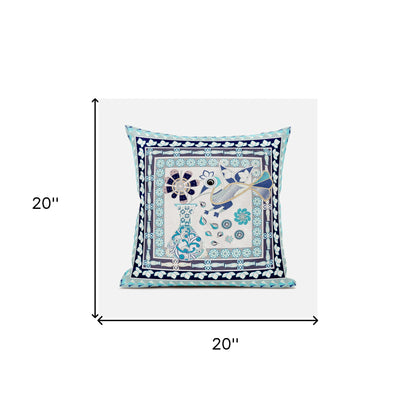 20" X 20" Beige and Black Peacock Broadcloth Floral Zippered Pillow