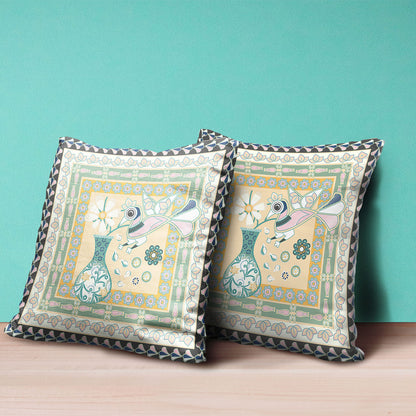 20" X 20" Beige and Black Peacock Broadcloth Floral Zippered Pillow