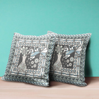 18" X 18" Black and Blue Peacock Broadcloth Floral Zippered Pillow