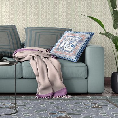 20" X 20" Blue and Gray Peacock Broadcloth Floral Zippered Pillow