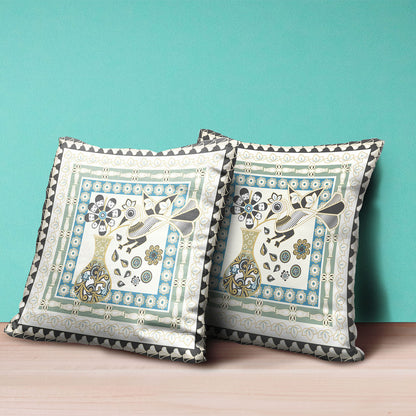 16" X 16" Blue and Yellow Peacock Broadcloth Floral Zippered Pillow