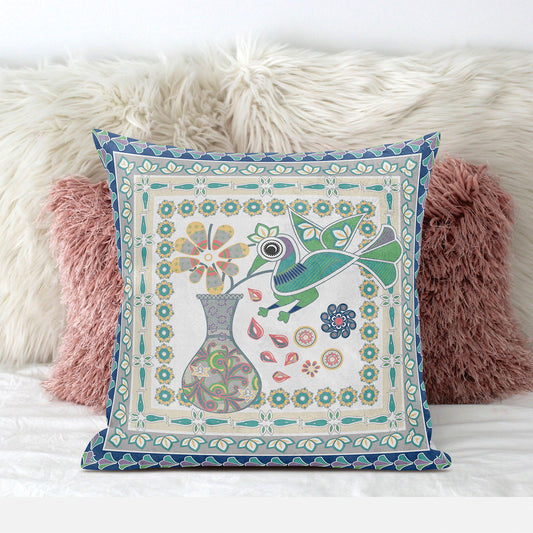 18" X 18" Green and Yellow Peacock Broadcloth Floral Zippered Pillow