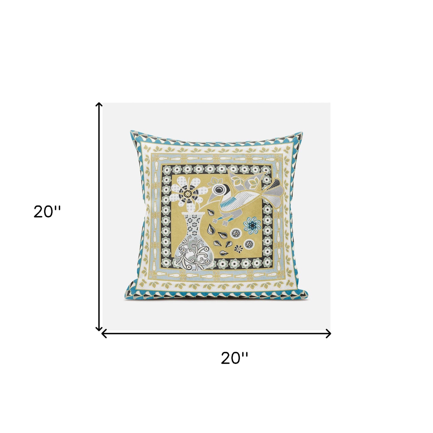 20" X 20" Beige and White Peacock Broadcloth Floral Zippered Pillow
