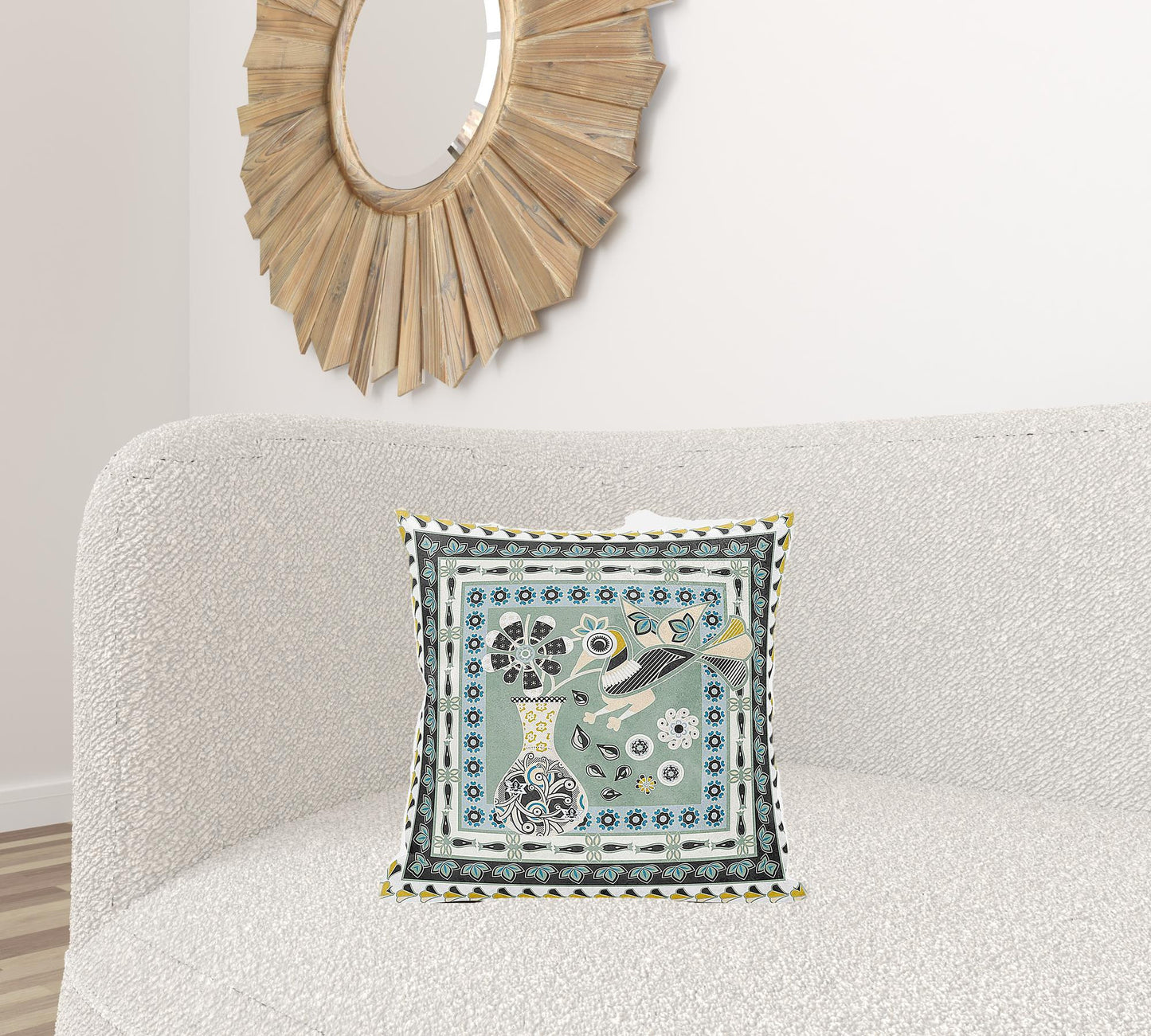 18" X 18" Green and Black Peacock Broadcloth Floral Zippered Pillow