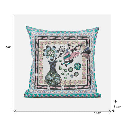 16" X 16" Black and Gray Peacock Broadcloth Floral Zippered Pillow