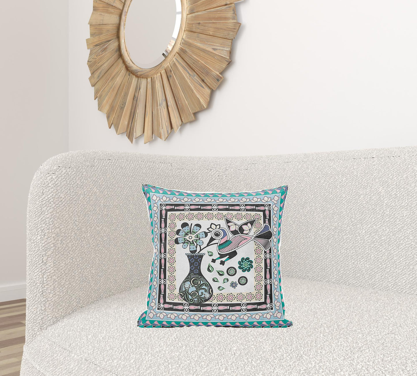 18" X 18" Black and Gray Peacock Broadcloth Floral Zippered Pillow