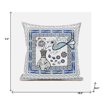 18" X 18" Beige and White Peacock Broadcloth Floral Zippered Pillow