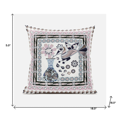 18" X 18" Pink and Black Peacock Broadcloth Floral Zippered Pillow