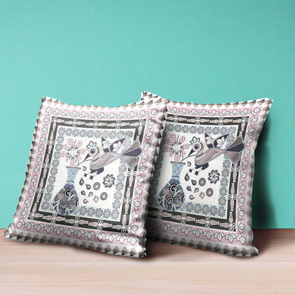 20" X 20" Pink and Black Peacock Broadcloth Floral Zippered Pillow