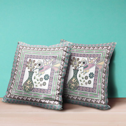 16" X 16" Pink and Brown Peacock Broadcloth Floral Zippered Pillow