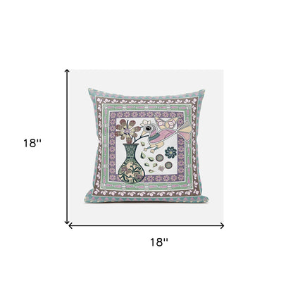 18" X 18" Pink and Brown Peacock Broadcloth Floral Zippered Pillow