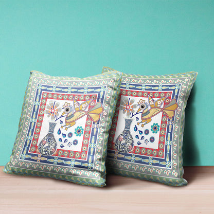 20" X 20" Red White and Blue Peacock Broadcloth Floral Zippered Pillow