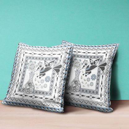 18" X 18" Black Gray and White Peacock Broadcloth Floral Zippered Pillow