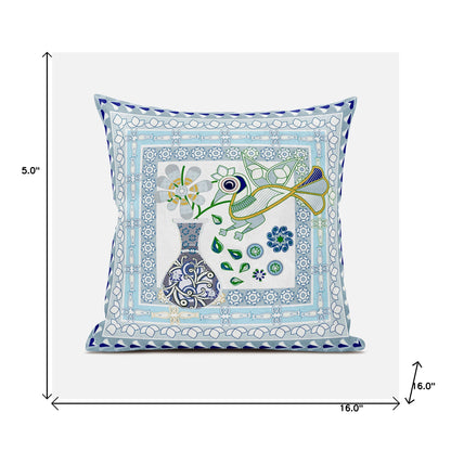 16" X 16" Gray and White Peacock Broadcloth Floral Zippered Pillow