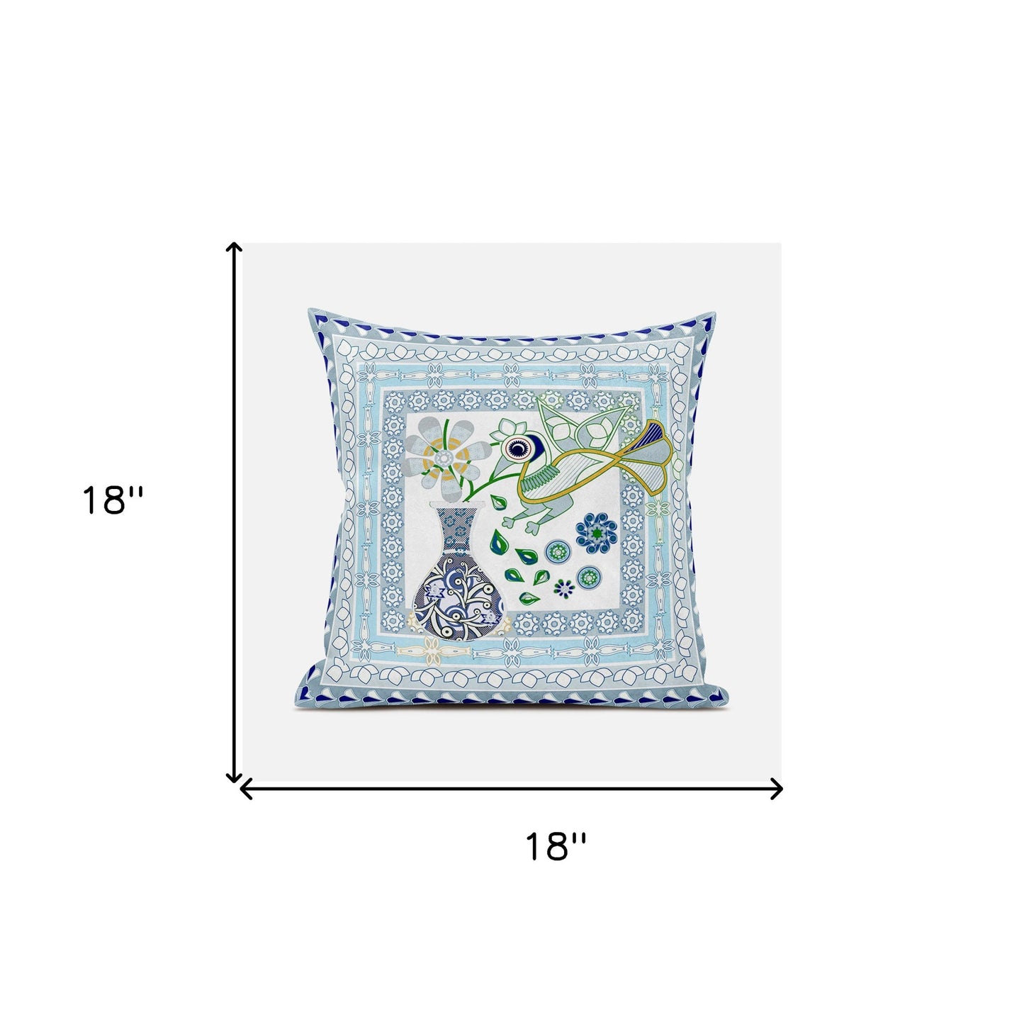 18" X 18" Gray and White Peacock Broadcloth Floral Zippered Pillow