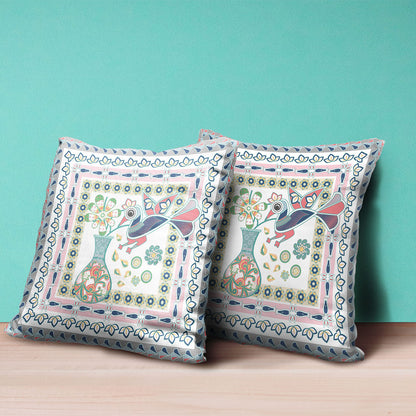 16" X 16" Pink and White Peacock Broadcloth Floral Zippered Pillow