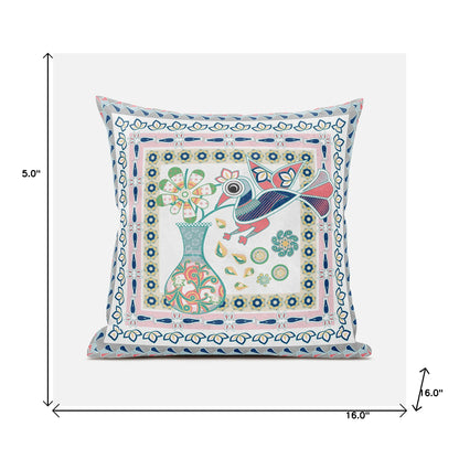 16" X 16" Pink and White Peacock Broadcloth Floral Zippered Pillow