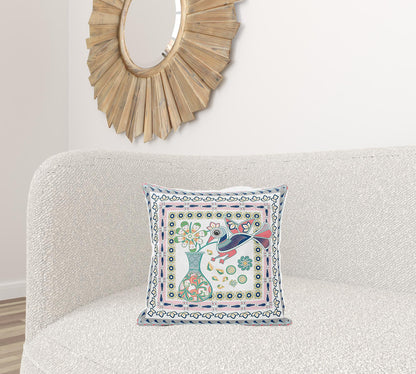 18" X 18" Pink and White Peacock Broadcloth Floral Zippered Pillow