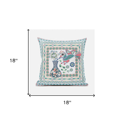 18" X 18" Pink and White Peacock Broadcloth Floral Zippered Pillow