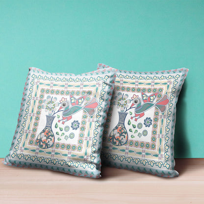 20" X 20" Pink and White Peacock Broadcloth Floral Zippered Pillow