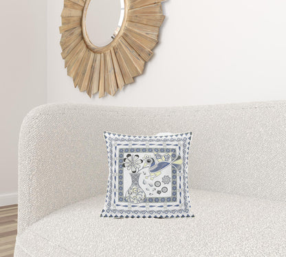 16" X 16" Gray and Yellow Peacock Broadcloth Floral Zippered Pillow