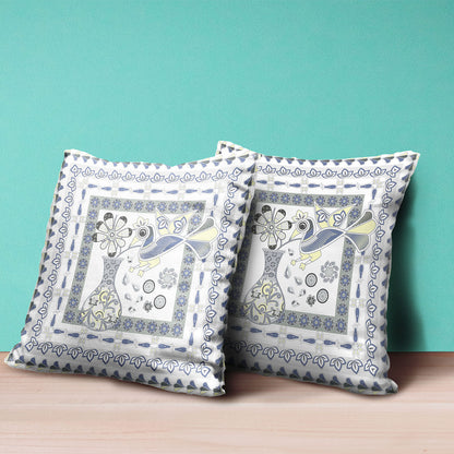18" X 18" Gray and Yellow Peacock Broadcloth Floral Zippered Pillow