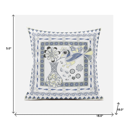 18" X 18" Gray and Yellow Peacock Broadcloth Floral Zippered Pillow