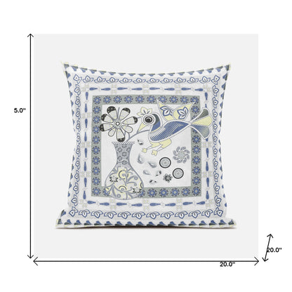 20" X 20" Gray and Yellow Peacock Broadcloth Floral Zippered Pillow