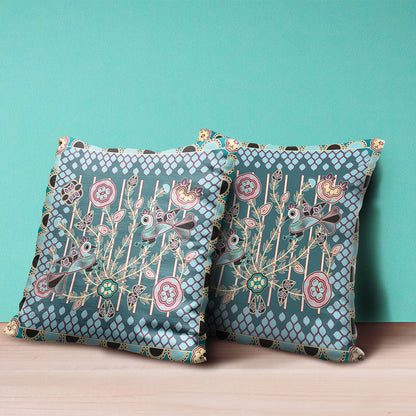 20" X 20" Pink and Green Peacock Broadcloth Floral Zippered Pillow