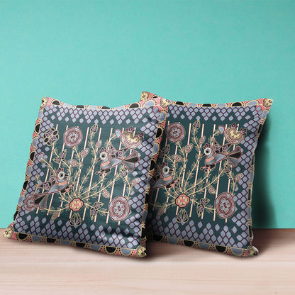 16" X 16" Blue and Green Peacock Broadcloth Floral Zippered Pillow
