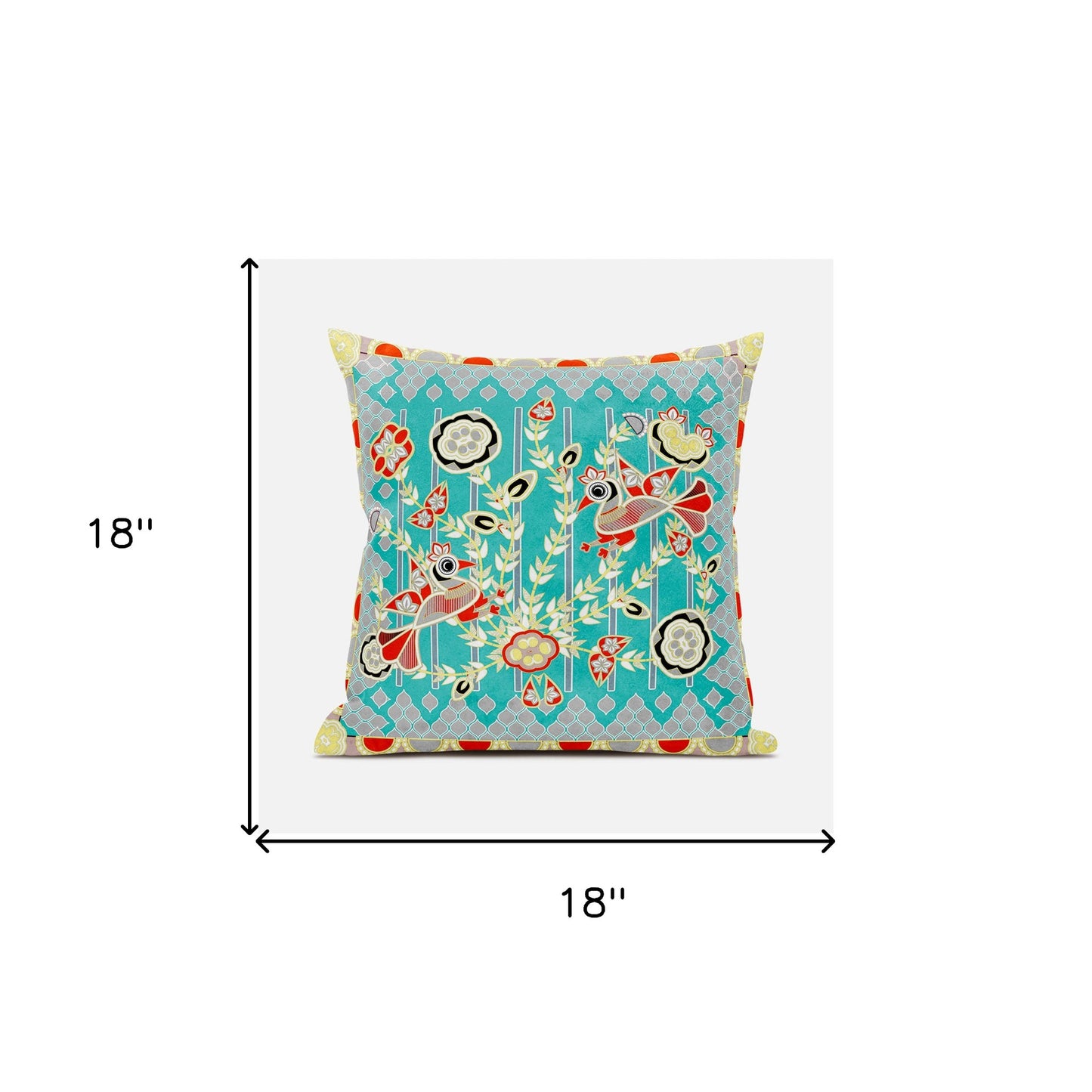 18" X 18" Blue and Yellow Peacock Broadcloth Floral Zippered Pillow