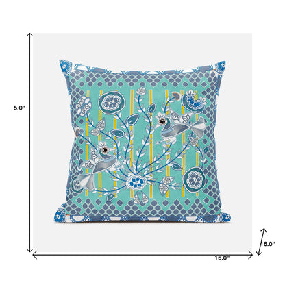 16" X 16" Gray and White Peacock Broadcloth Floral Zippered Pillow