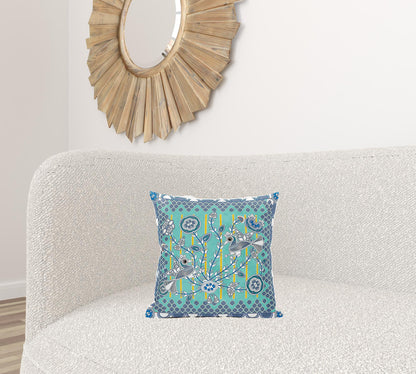 16" X 16" Gray and White Peacock Broadcloth Floral Zippered Pillow