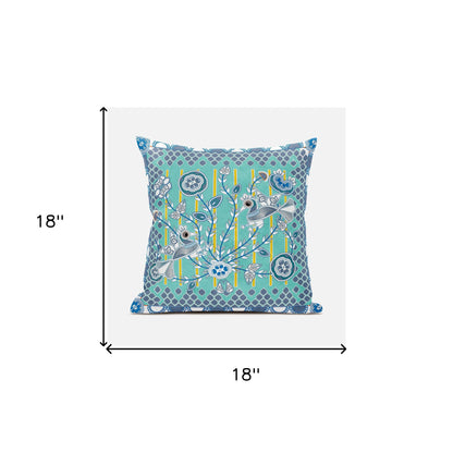 18" X 18" Gray and White Peacock Broadcloth Floral Zippered Pillow