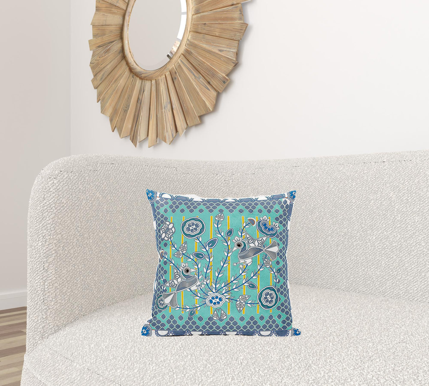 18" X 18" Gray and White Peacock Broadcloth Floral Zippered Pillow